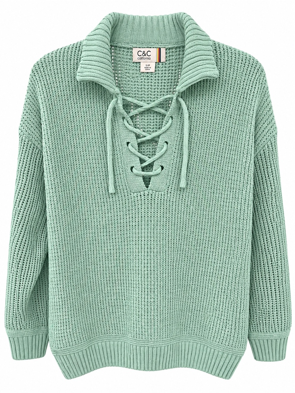 C&C California Mint Lace-Up Knit Sweater size medium